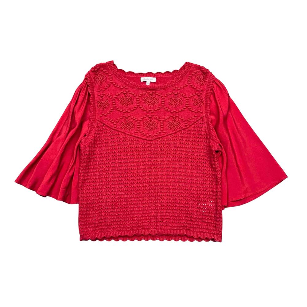 Another Love Crochet Top L Red Flared Sleeves Boho Indie Festival Tomato Girl